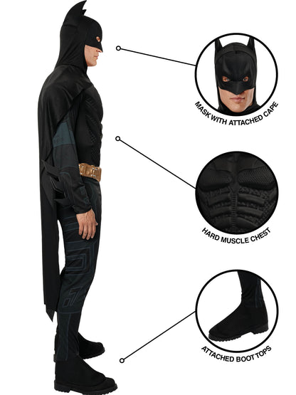 Rubies Batman Deluxe Kostüm für Herren mit Overall, Umhang und Gürtel – Seitenansicht
