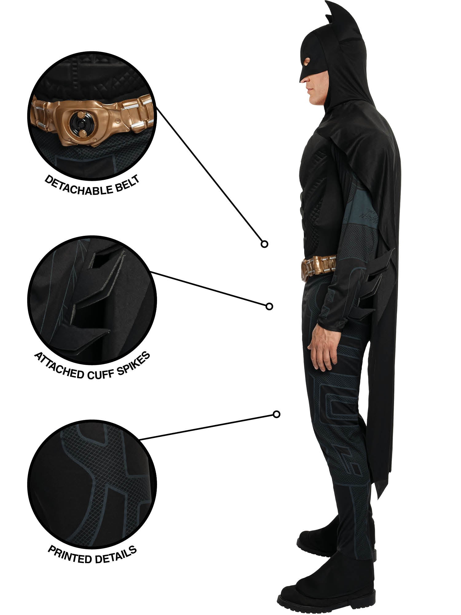 Rubies Batman Deluxe Kostüm für Herren mit Overall, Umhang und Gürtel – Rückansicht