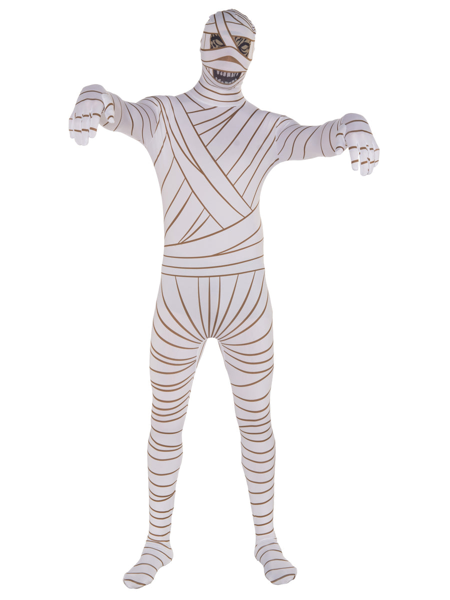 Rubies Mummy 2nd Skin Suit Kostüm für Herren mit Tunika Kapuze und rotem Umhang