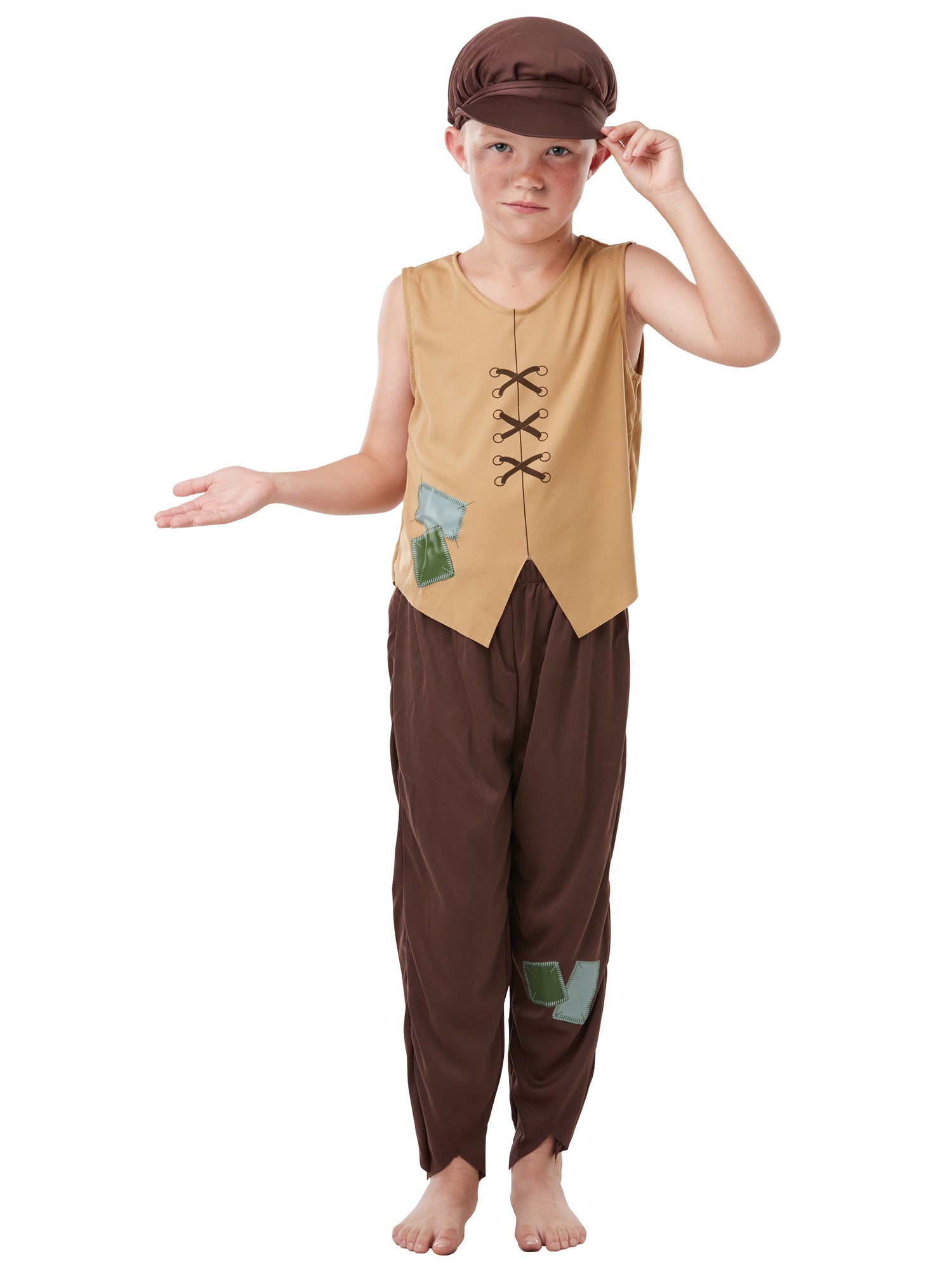 Rubies Victorian Urchin Kinderkostüm für Mädchen mit Top, Hose und Hut – Produktansicht