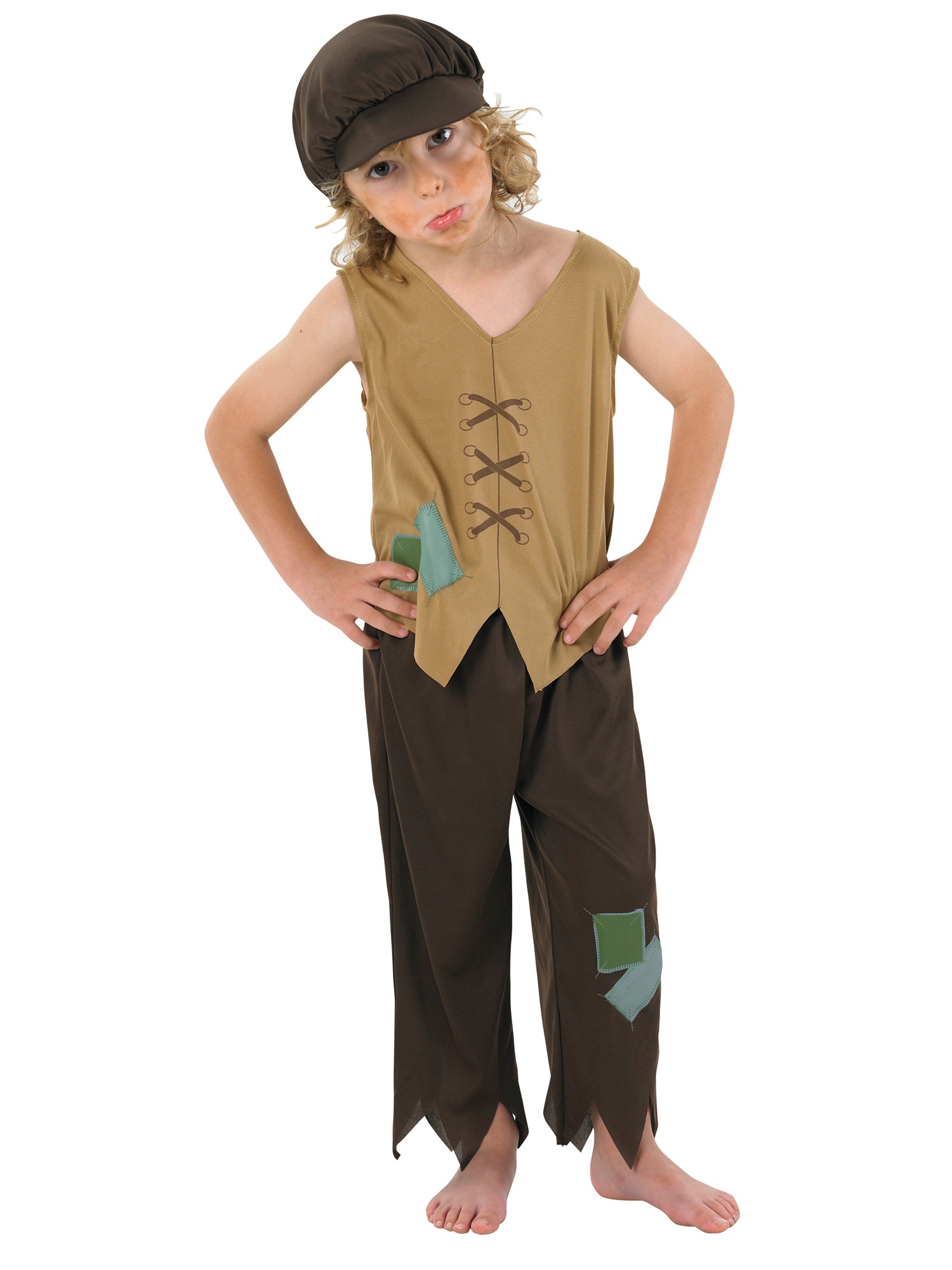 Rubies Victorian Urchin Kinderkostüm für Mädchen mit Top, Hose und Hut – Detailansicht