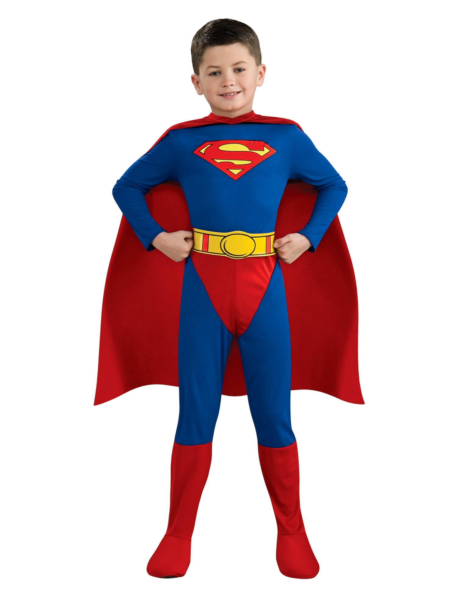Rubies Superman Kinderkostüm für Jungen mit Overall, Gürtel und Umhang