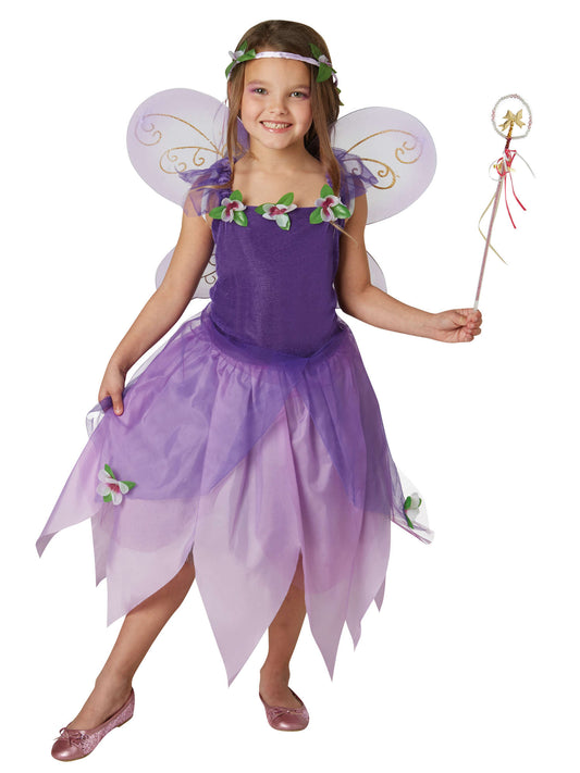 Rubies Fairy Plum Pixie Kinderkostüm für Mädchen mit Kleid, Flügeln, Kopfschmuck und Zauberstab – Produktansicht