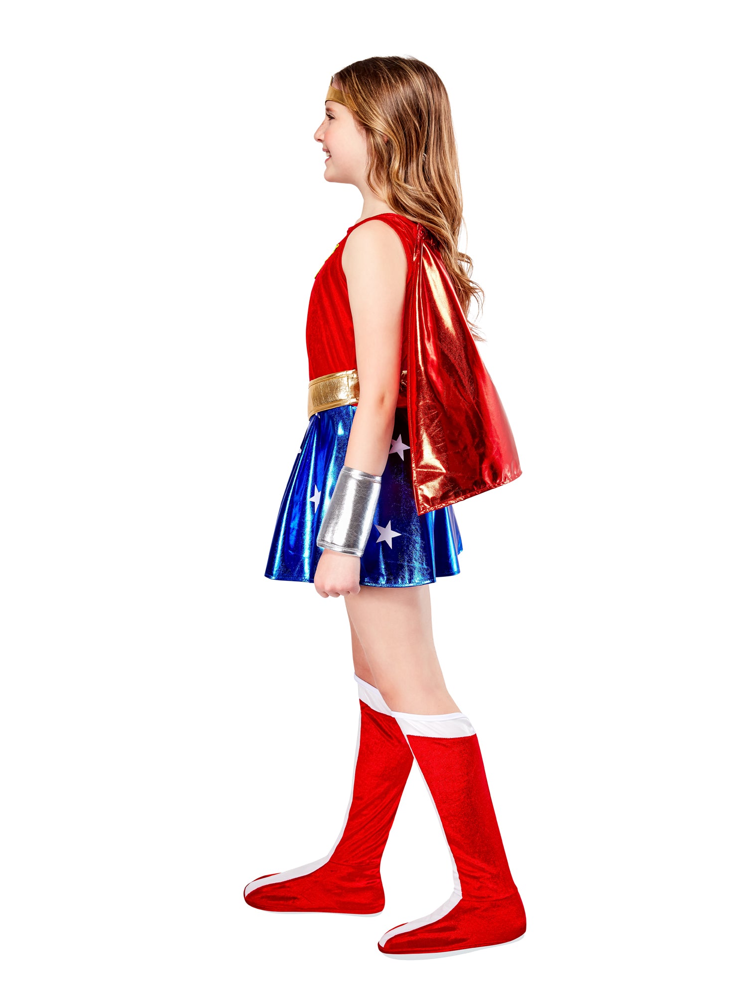Rubies Wonder Woman Deluxe Kinderkostüm für Mädchen mit Kleid und Umhang – Seitenansicht