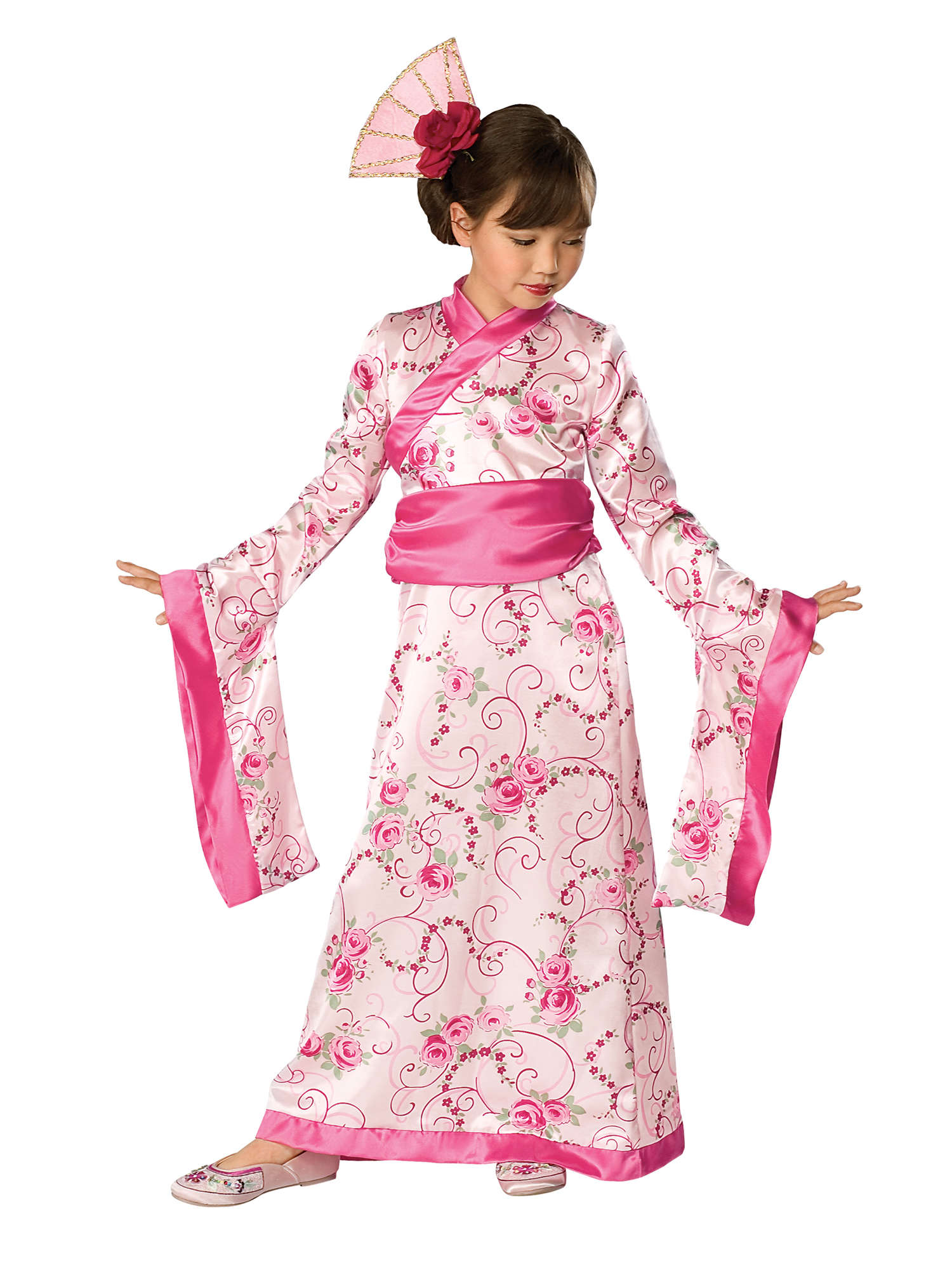 Rubies japanisches Prinzessinnen-Kinderkostüm für Mädchen mit Kleid, Taillenschärpe und Kopfschmuck