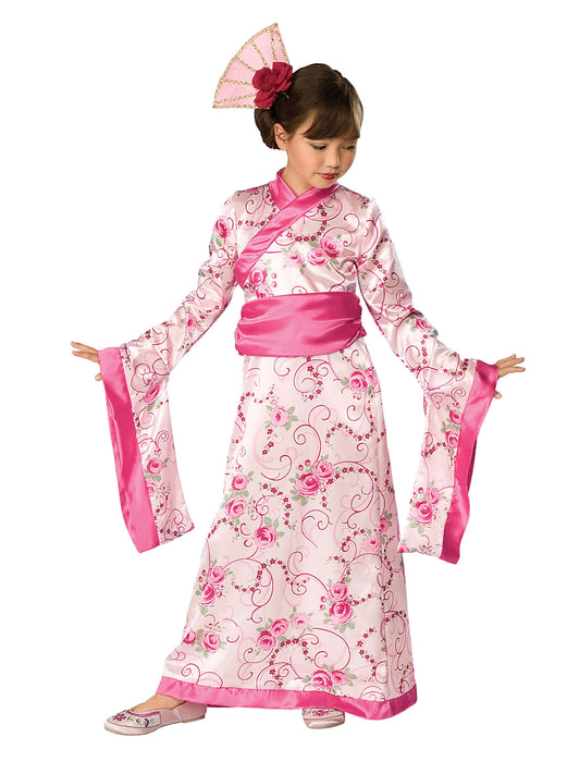 Rubies japanisches Prinzessinnen-Kinderkostüm für Mädchen mit Kleid, Taillenschärpe und Kopfschmuck