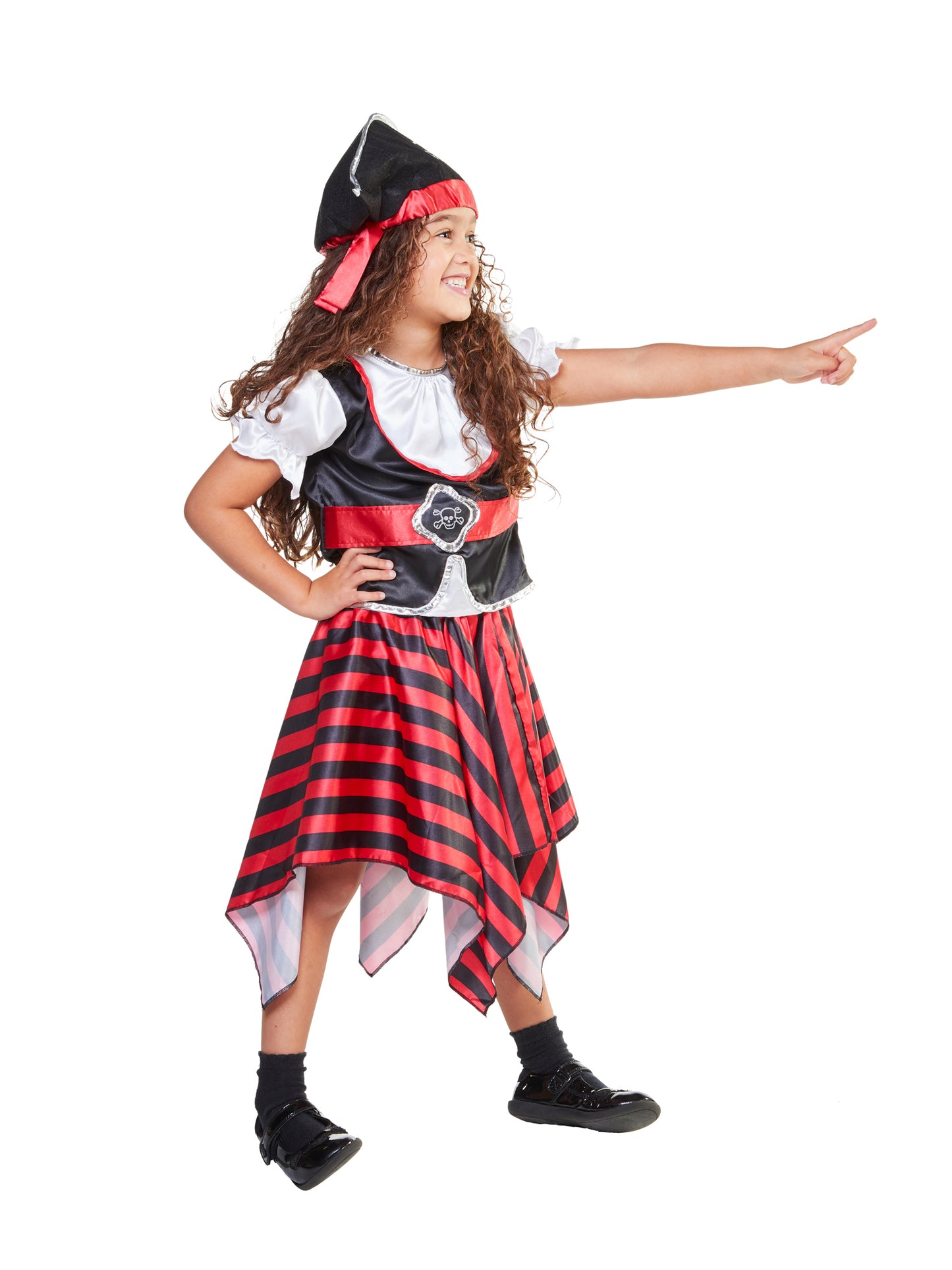 Rubies Pirate-Girl-Kinderkostüm für Mädchen mit Top, Rock und Hut – Detailansicht