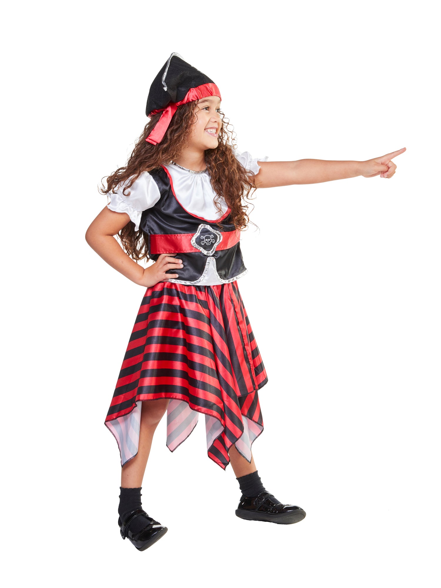 Rubies Pirate-Girl-Kinderkostüm für Mädchen mit Top, Rock und Hut – Detailansicht