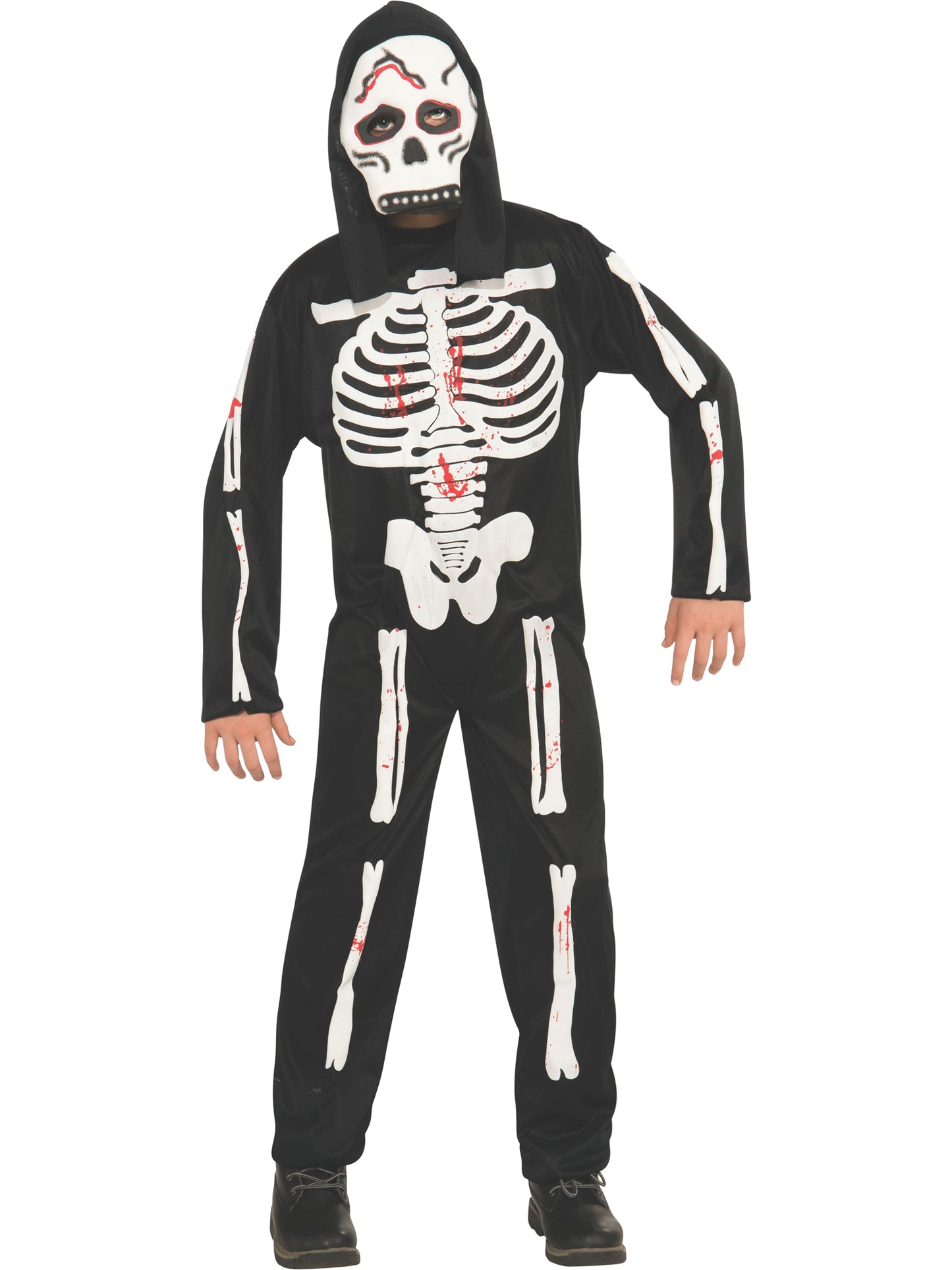 Rubies Skelett-Kinderkostüm für Jungen mit Overall und Kapuzenmaske