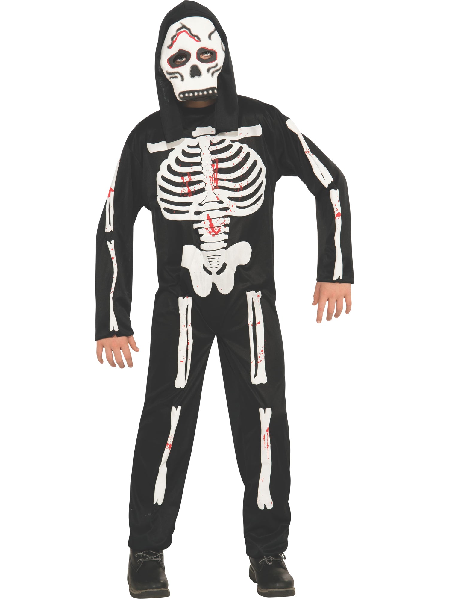 Rubies Skelett-Kinderkostüm für Jungen mit Overall und Kapuzenmaske