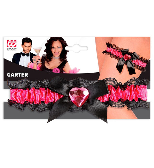 PINKES STRUMPFBAND MIT SCHLEIFE UND PINKEM HERZJUWEL