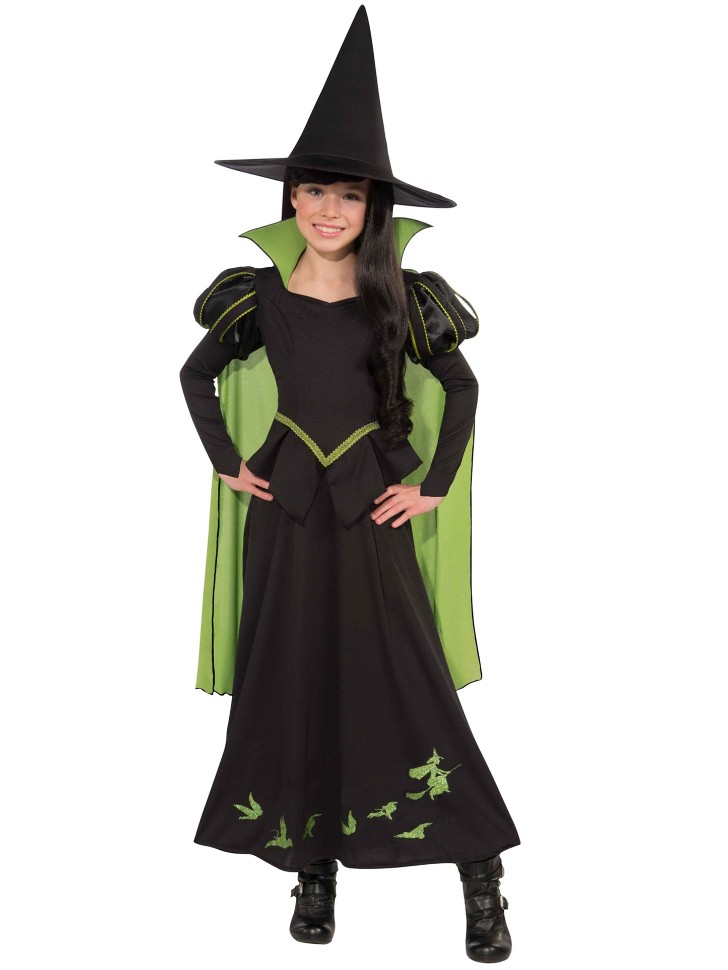 Rubies Wicked Witch of the West Kinderkostüm für Mädchen mit Kleid, Umhang und Hut – Produktansicht