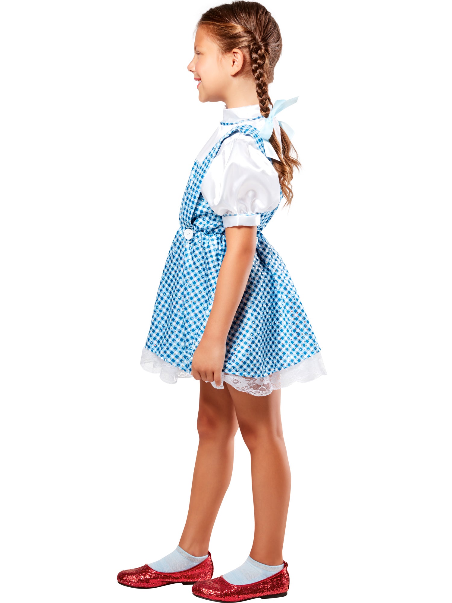 Rubies Dorothy Kinderkostüm mit Paillettenkleid und Haarschleife – Rückansicht