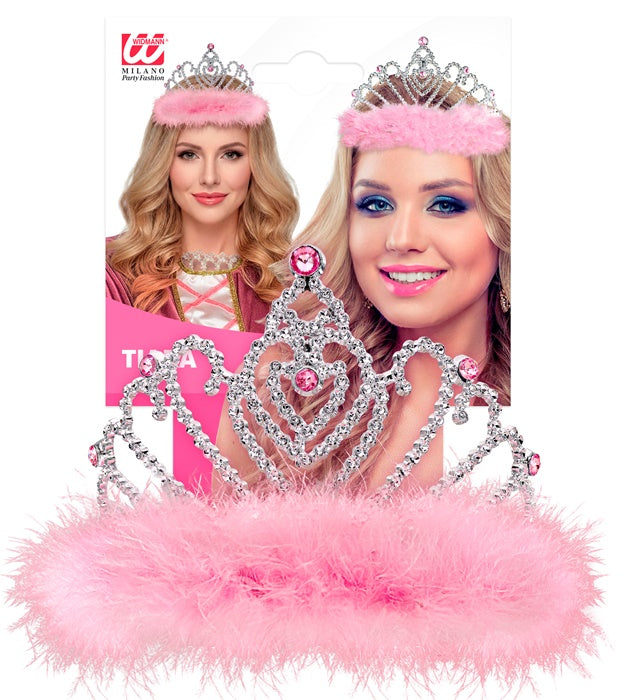 Tiara mit rosa Marabou-Federn als festliches Accessoire