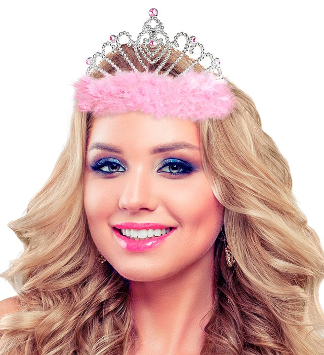 Tiara mit rosa Marabou-Federn als festliches Accessoire
