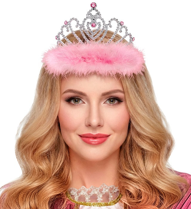 Tiara mit rosa Marabou-Federn als festliches Accessoire