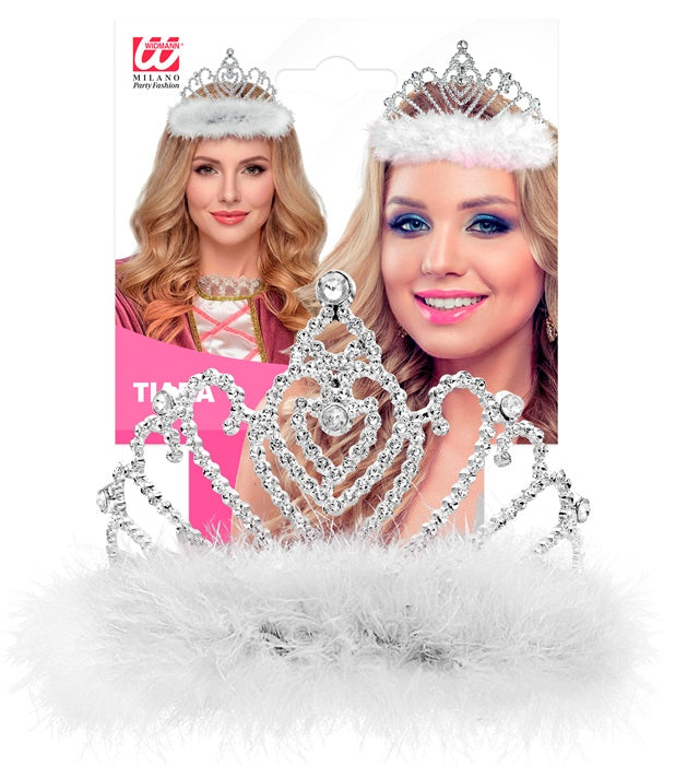 Weiße Tiara mit Marabou-Federschmuck als elegantes Fasnachts-Accessoire