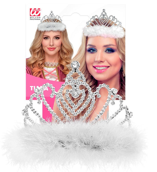 Weiße Tiara mit Marabou-Federschmuck als elegantes Fasnachts-Accessoire