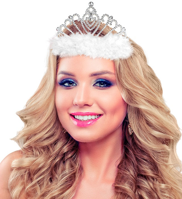 Weiße Tiara mit Marabou-Federschmuck als elegantes Fasnachts-Accessoire
