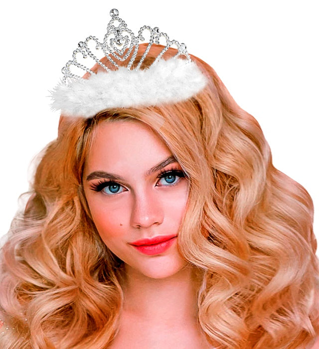 Weiße Tiara mit Marabou-Federschmuck als elegantes Fasnachts-Accessoire