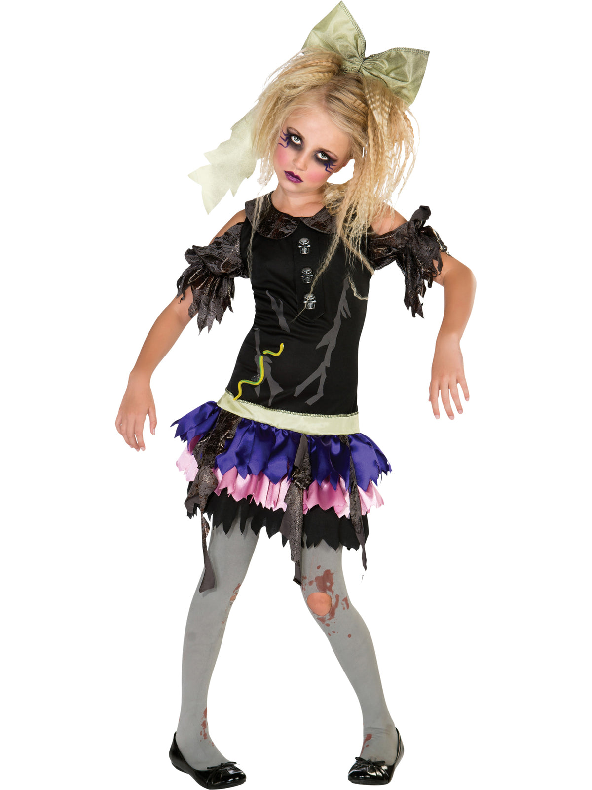 Rubies Zombie-Kinderkostüm für Mädchen mit Kleid, Kopfschmuck und Strumpfhose
