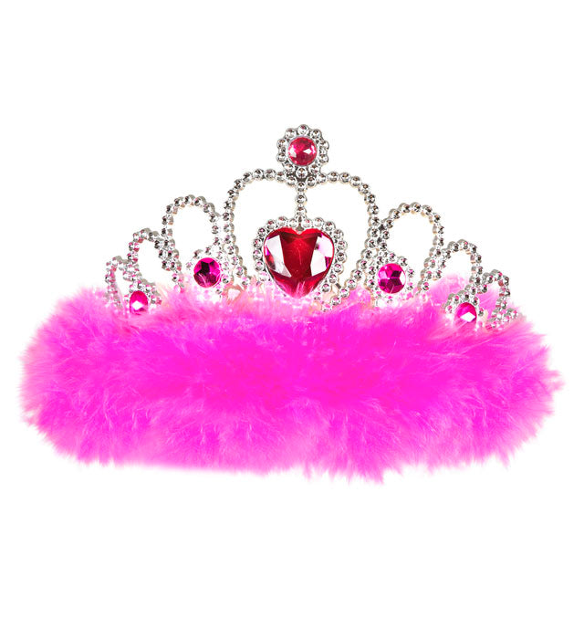 Diadem Girls Night Out mit pinken Juwelen und pinken Marabou-Federn auf hellem Hintergrund