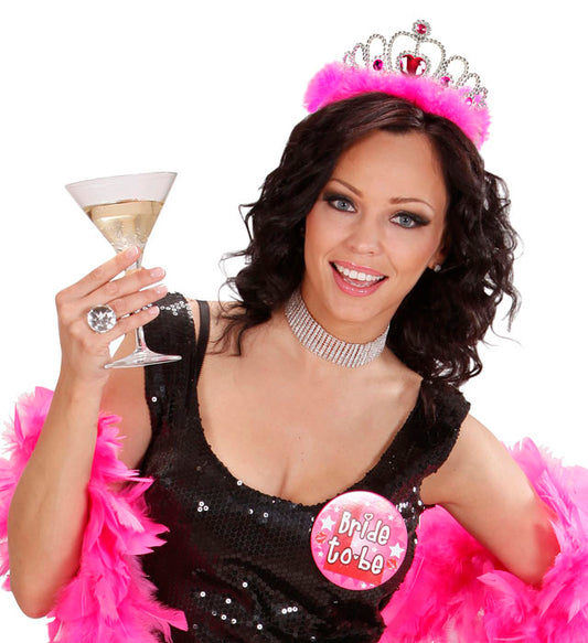Diadem Girls Night Out mit pinken Juwelen und pinken Marabou-Federn auf hellem Hintergrund