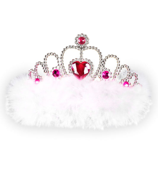Diadem Girls Night Out mit funkelnden Juwelen und weißen Marabou-Federn
