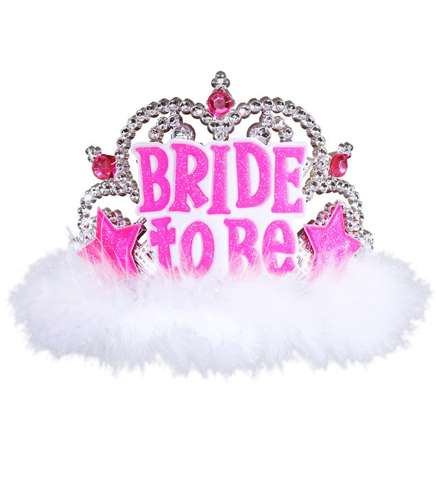 Elegantes Bride to Be Diadem mit funkelnden Juwelen und weißem Marabou