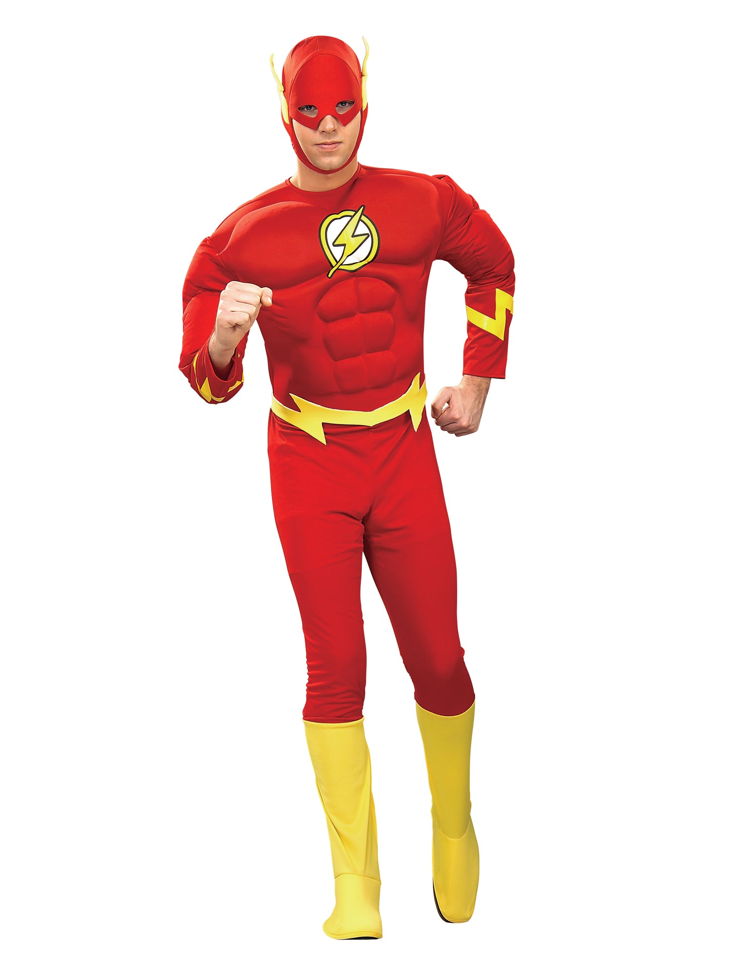 Rubies The Flash Muscle-Chest-Kostüm für Herren mit Jumpsuit und Zubehör