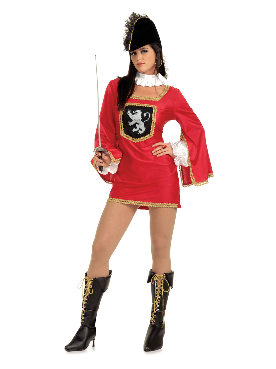 Rubies Miss Musketeer Kostüm für Damen mit Kleid, Rüschenkragen und Hut – Produktansicht