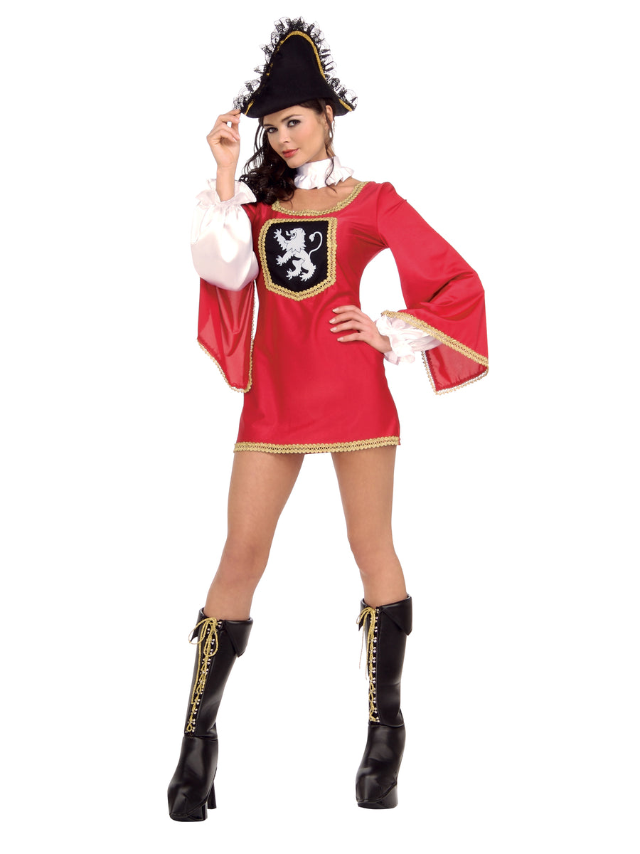 Rubies Miss Musketeer Kostüm für Damen mit Kleid, Rüschenkragen und Hut – Detailansicht
