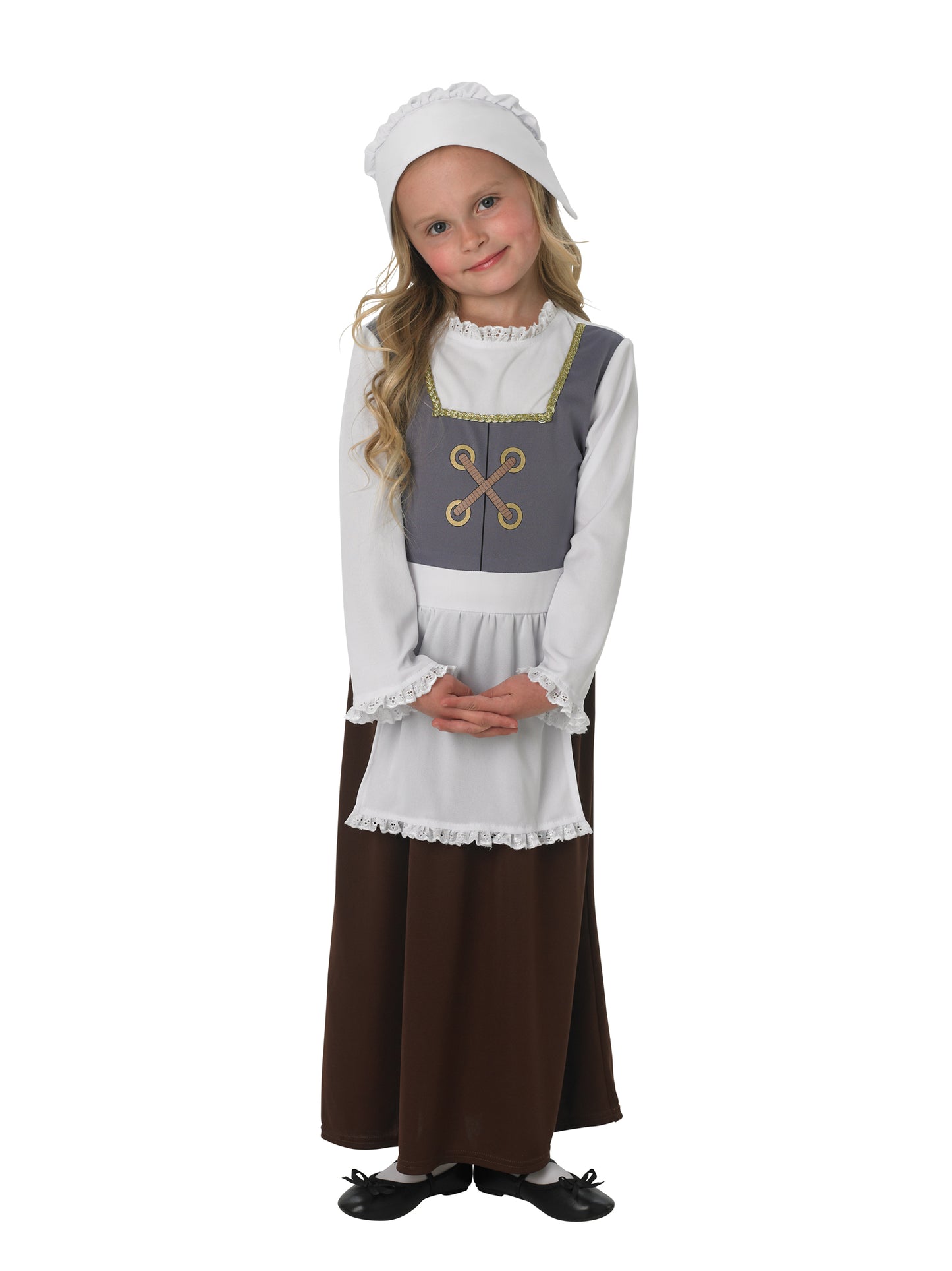 Rubies Tudor-Kinderkostüm für Mädchen mit Kleid, Schürze und Haube – Produktansicht