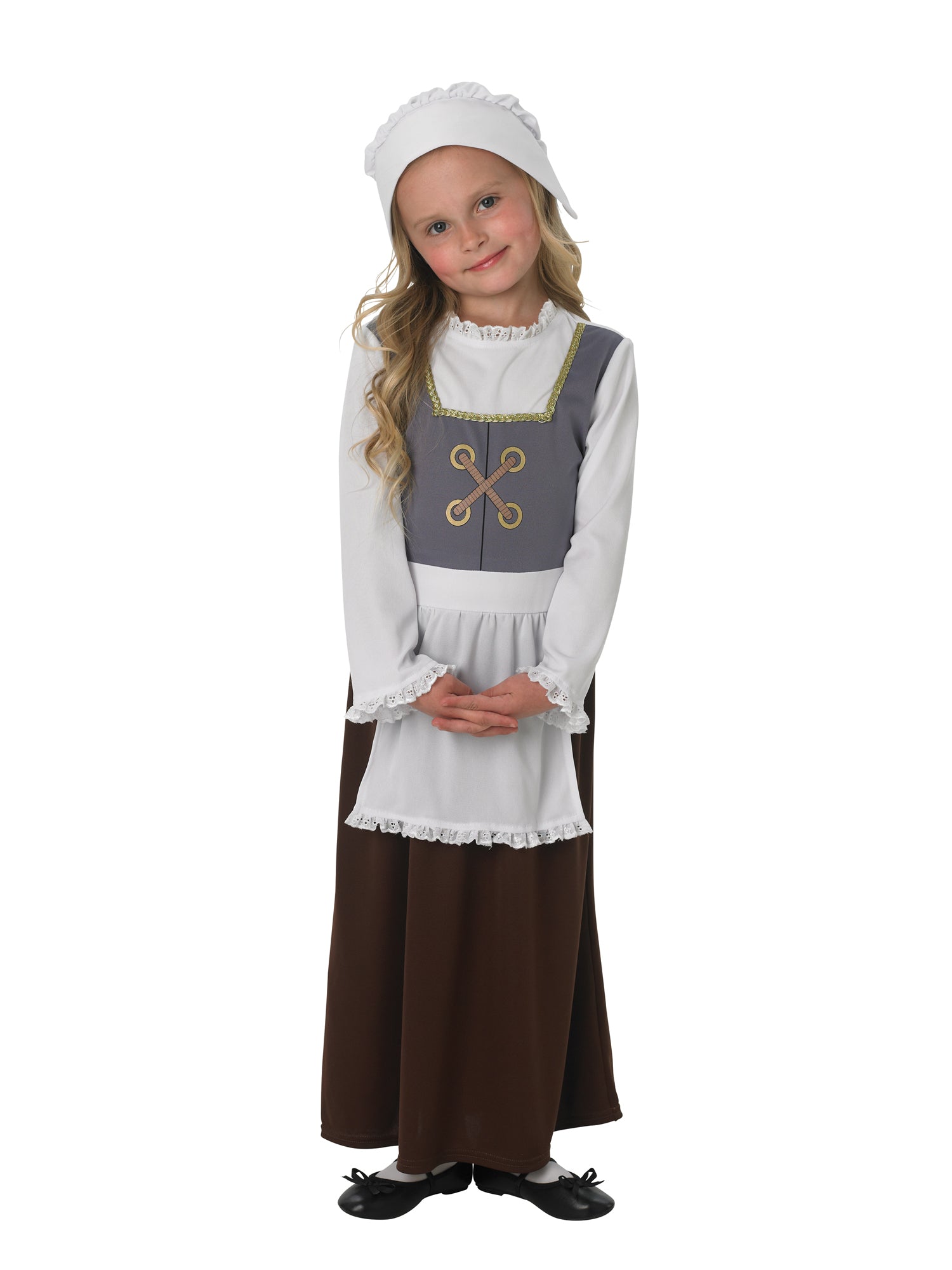Rubies Tudor-Kinderkostüm für Mädchen mit Kleid, Schürze und Haube – Produktansicht