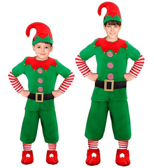 Elf-Kostüm Set mit Mantel, Hose, Gürtel, Überziehschuhen und Elf-Hut