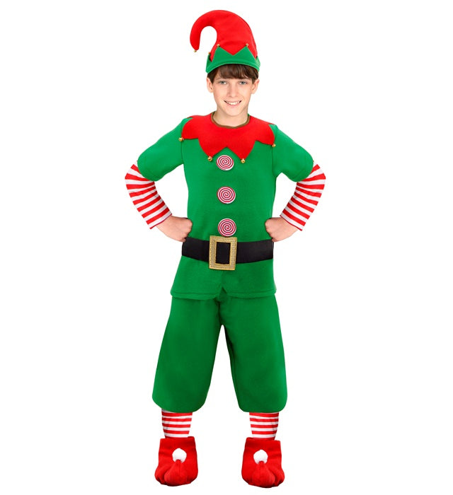Elf-Kostüm Set mit Mantel, Hose, Gürtel, Überziehschuhen und Elf-Hut