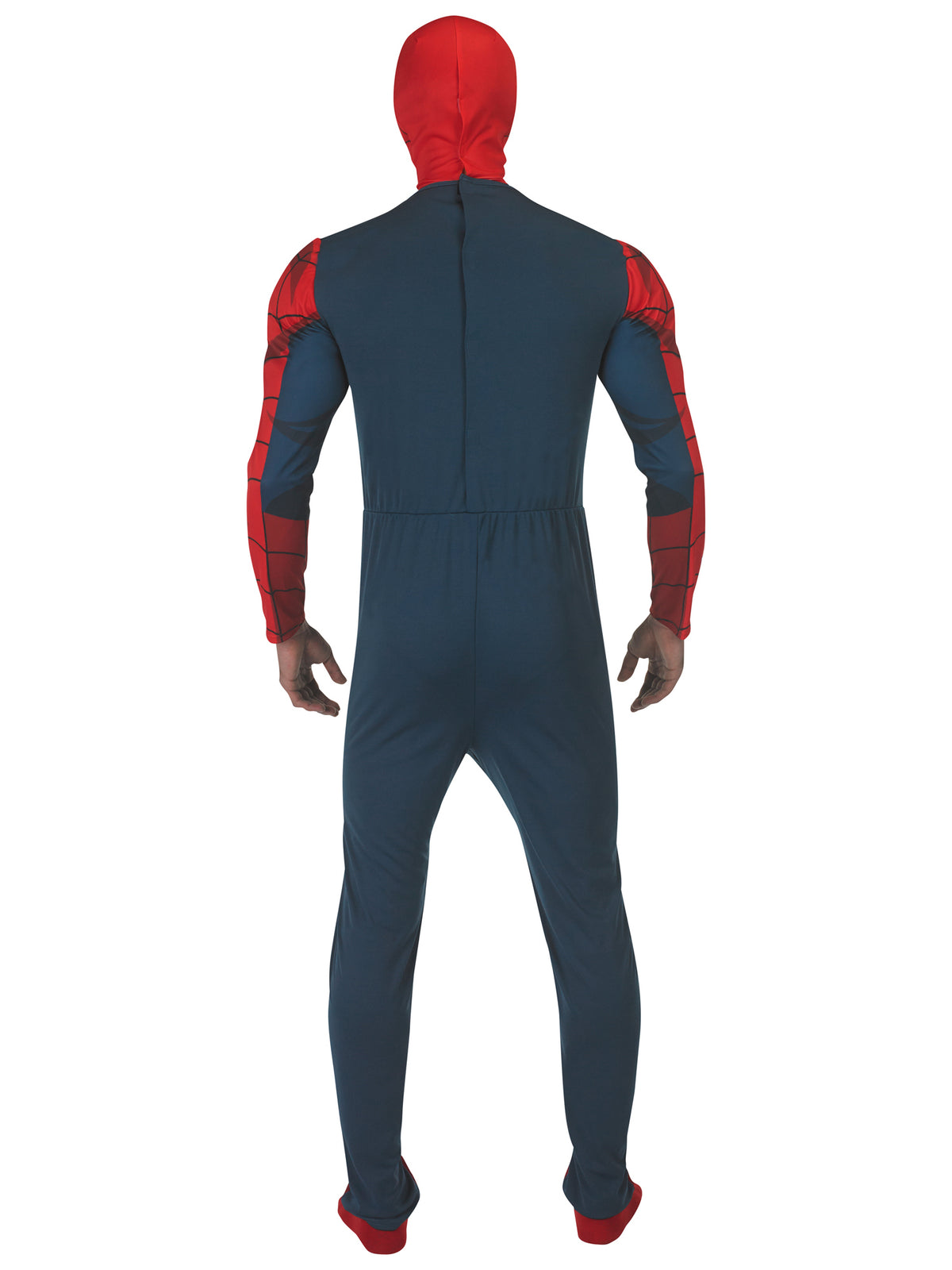 Rubies Spider-Man Kostüm für Herren mit 3D-Muskelbrust-Overall und Snood – Detailansicht