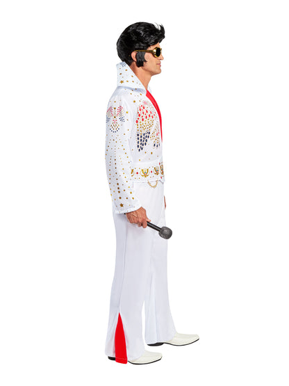 Rubies Elvis Deluxe Kostüm für Herren mit Overall, Gürtel und Schal – Rückansicht