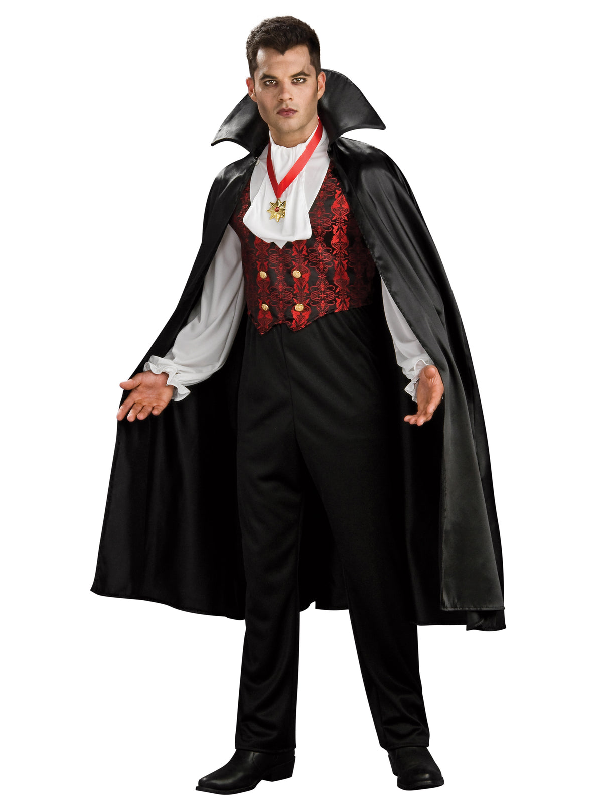 Rubies Transylvanian Vampire Kostüm für Herren mit Umhang, Hemd mit Weste und Medaillon
