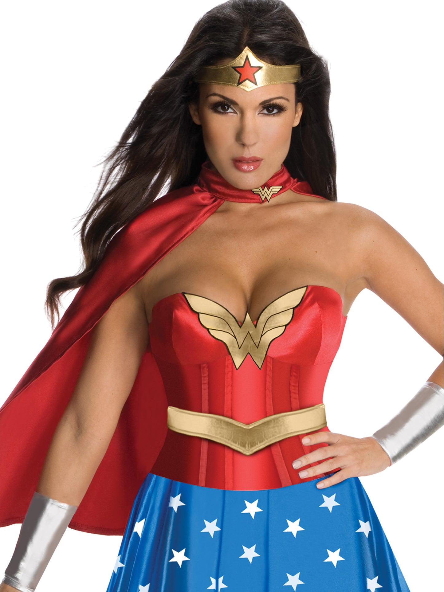 Rubies Wonder Woman Corset-Kostüm für Damen mit Rock, Umhang und Accessoires – Detailansicht