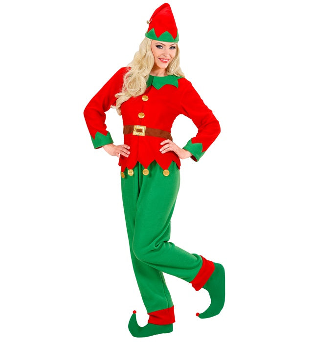 Weihnachts-Elfen Kostüm mit grün-rotem Oberteil, Hose und spitzem Hut