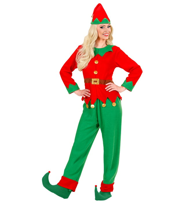 Weihnachts-Elfen Kostüm mit grün-rotem Oberteil, Hose und spitzem Hut