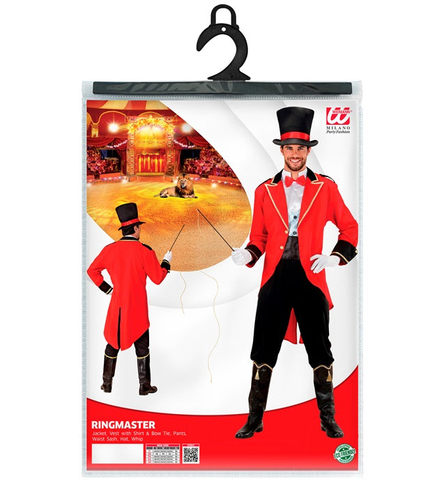 Tierbändiger Kostüm mit Jacke, Weste, Hemd, Hose, Hut und Peitsche für Fasnacht
