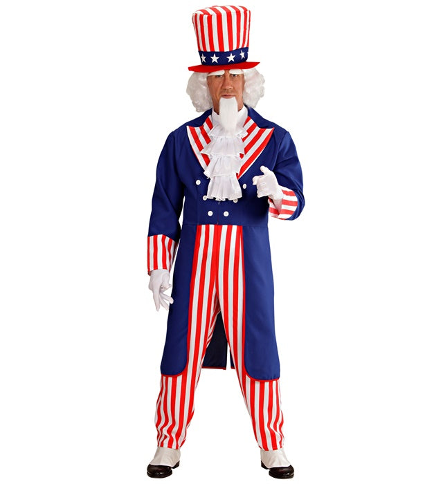 Mr. America Kostüm mit Frack, weißem Jabot-Hemd, schwarzer Hose und Zylinderhut