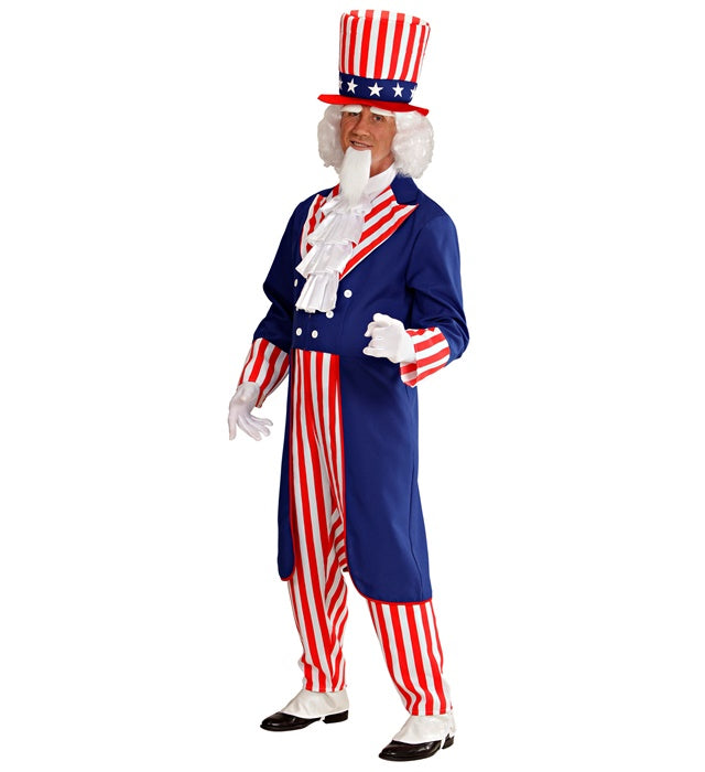 Mr. America Kostüm mit Frack, weißem Jabot-Hemd, schwarzer Hose und Zylinderhut
