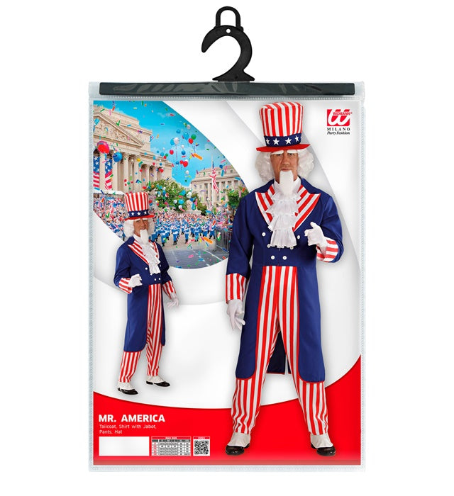 Mr. America Kostüm mit Frack, weißem Jabot-Hemd, schwarzer Hose und Zylinderhut
