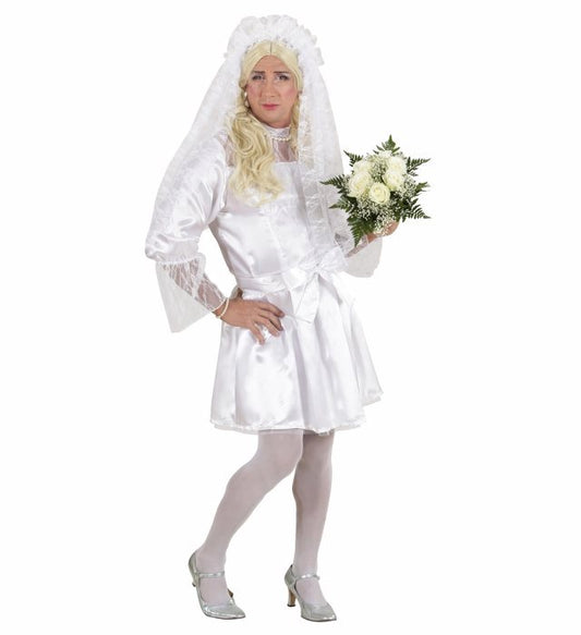 "MÄNNLICHE BRAUT" (Kleid, Gürtel, Kopfbedeckung mit Schleier) Weiss