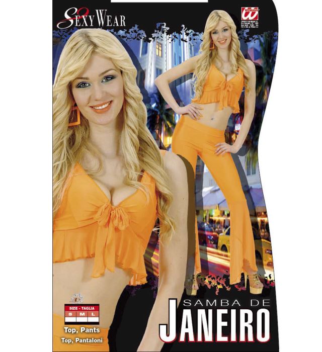 Neonoranges Samba de Janeiro Kostüm-Set aus Elasthan mit Top und Hose