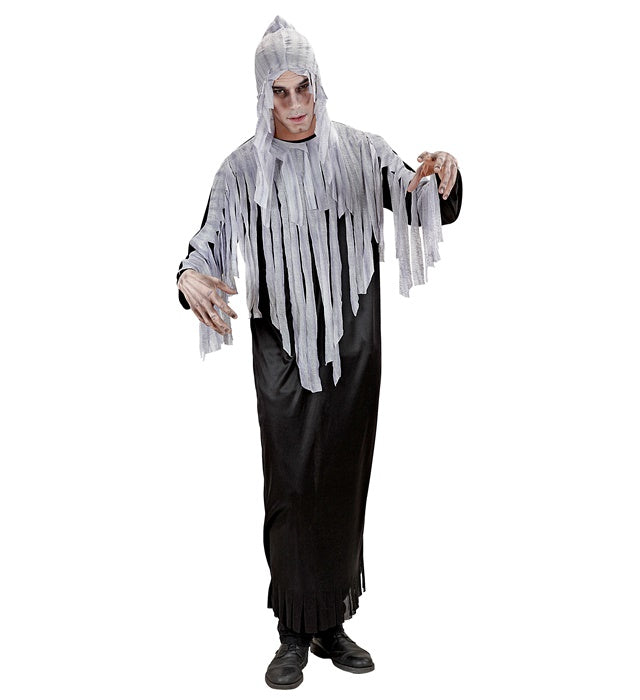 Dämonen-Robe mit Kapuze und Gürtel in Schwarz für Fasnacht und Karneval