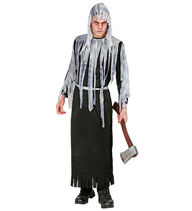 Dämonen-Robe mit Kapuze und Gürtel in Schwarz für Fasnacht und Karneval